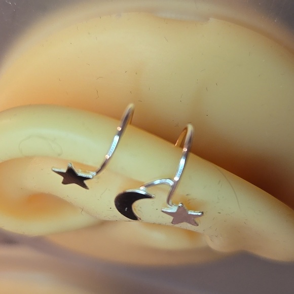 Sterling Silver Cuff Star and Moon Earrings - Picture 3 of 4